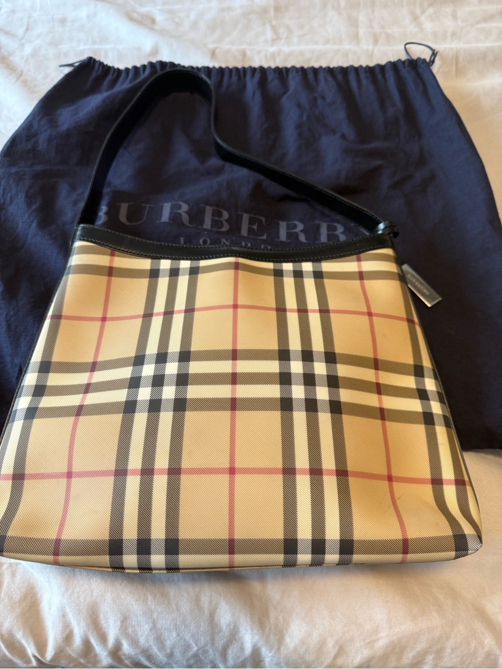 Burberry Beige Plaid Shoulder Bag with Black Trim